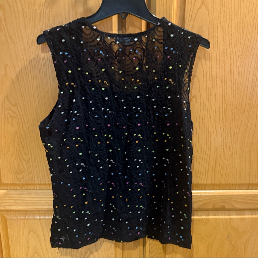 Andria Lieu Two Piece Blouse Tank Set Black Lace With Multicolor Polka Dots XL - Picture 4 of 6